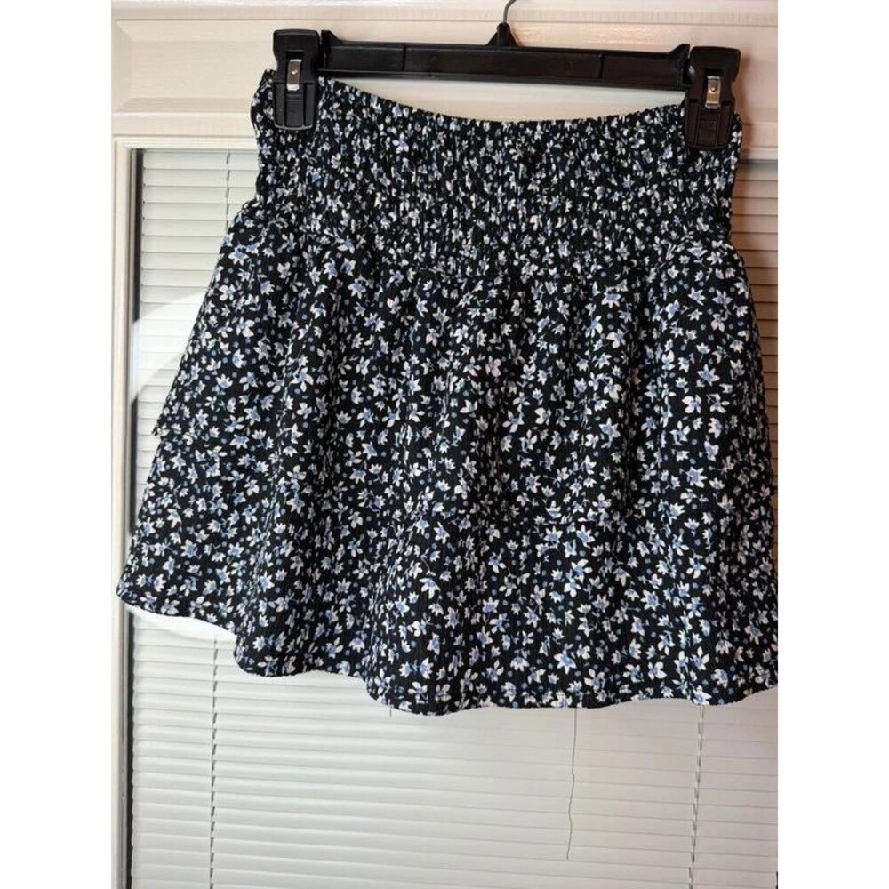 Zara Girls 13-14 Floral Smocked Tiered Skirt Black Blue 164
